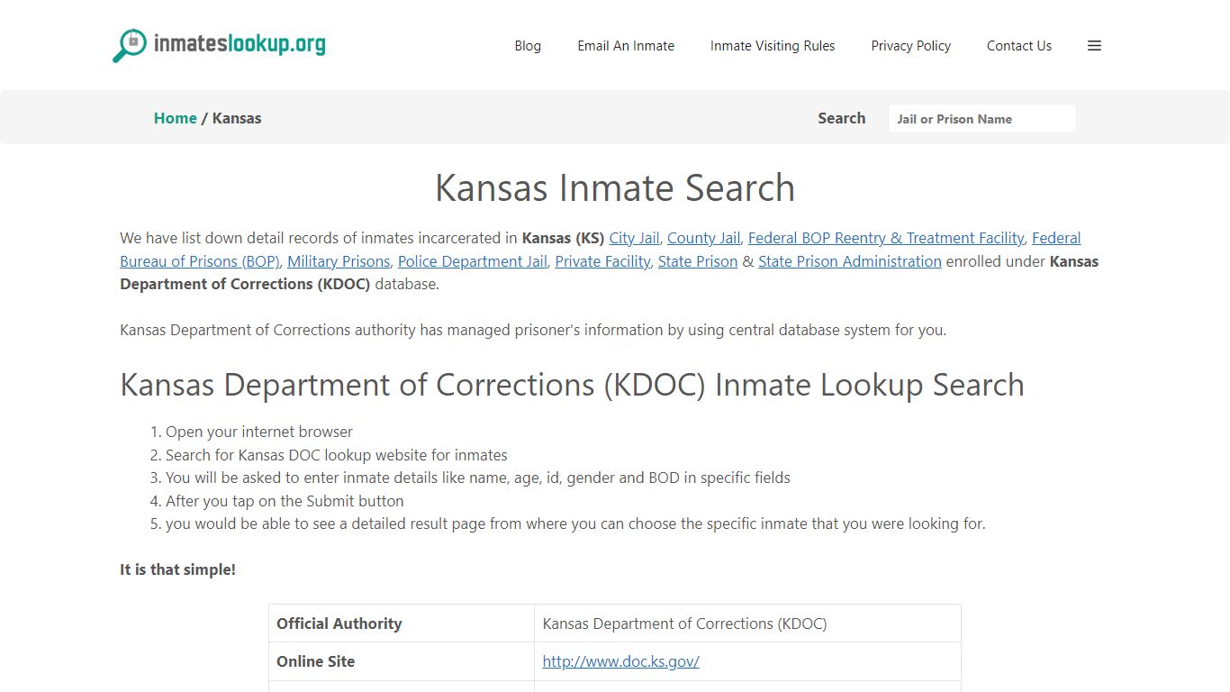 Kansas Inmate Lookup & Search - Kansas Department of Corrections (KDOC ...